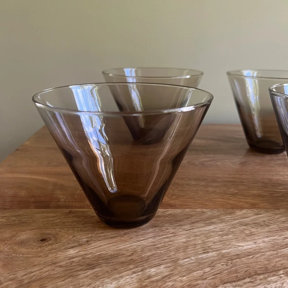 Vintage MCM Glasses Smoky Brown Martini Lowball Set of 4 Retro Hosting Lodge